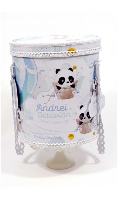 Trusou de botez cu ursuletul Panda ursul polar si baloane de aer cald Panda 2